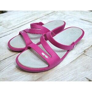 Crocs Patricia Women's 10 Wedge Pink Magenta Sandals Slip On Strappy Raspberry